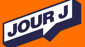 Texte 'JOUR J' sur fond orange