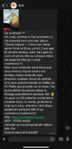 Message texte sur album musical de PLK